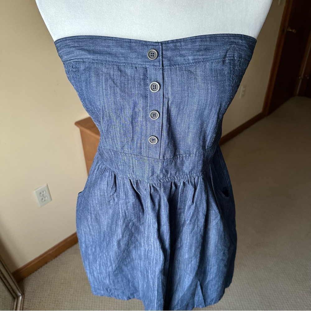 Chambray Strapless Mini Dress Sz L Effortless Summer Girl-Next-Door